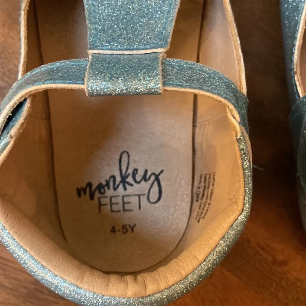 Blue Enchanted Glitter Monkey Feet Girl Shoes 4-5 Y